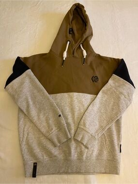 Indicode Men's Colorblock Hooded Sweatshirt in Brown, Light Gray & Black Small